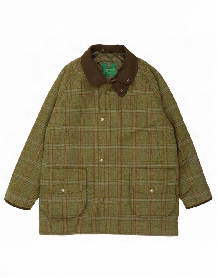 Jaqueta utilitária masculina Chrysalis UK 44 2XL lã xadrez cáqui