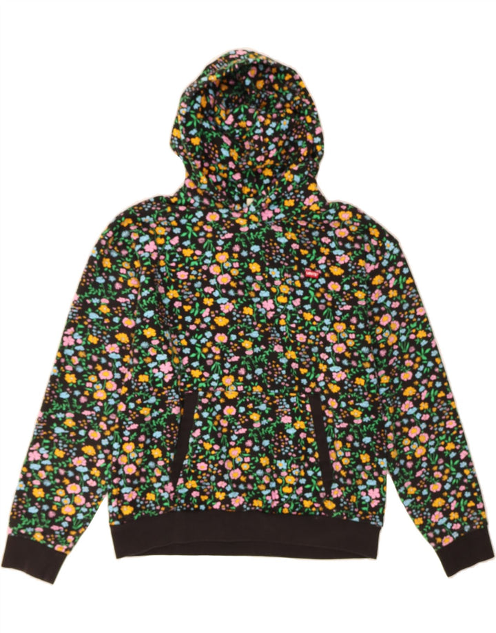 LEVI'S Womens Oversized Hoodie Jumper UK 6 XS Black Floral Cotton Vintage Levi's and Second-Hand Levi's from Messina Hembry 