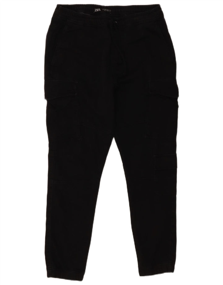 Zara Mens Joggers Cargo Calças Médias W31 L27 Pretas
