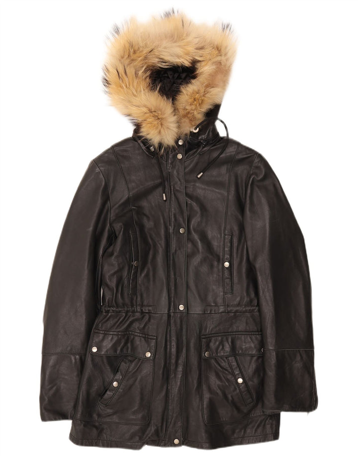 Jaqueta feminina de couro com capuz Danier Reino Unido 8/10 couro preto pequeno