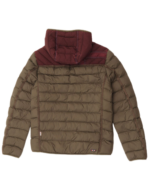 Jaqueta masculina acolchoada com capuz Napapijri UK 38 Medium Khaki Colourblock