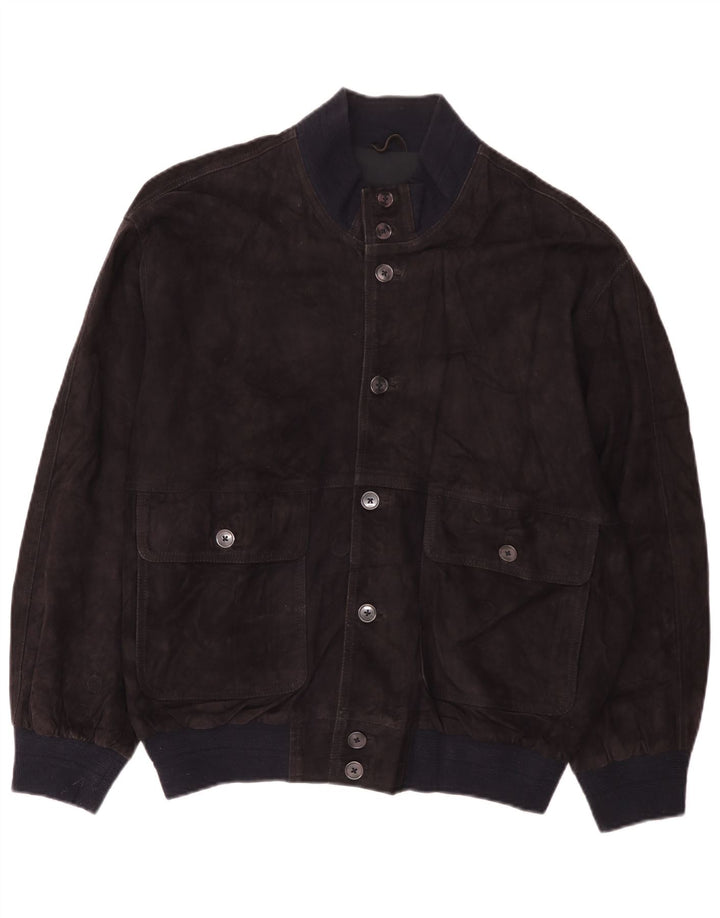 Jaqueta bomber masculina vintage de camurça solta IT 48 couro azul marinho médio