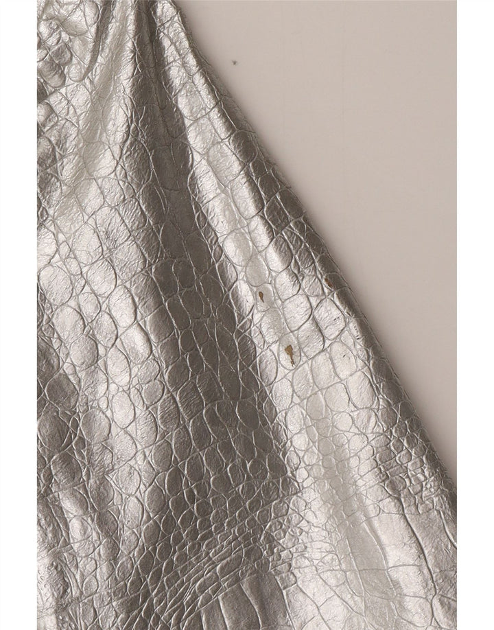 Jaqueta de couro feminina CORTEFIEL UK 12 couro prateado médio