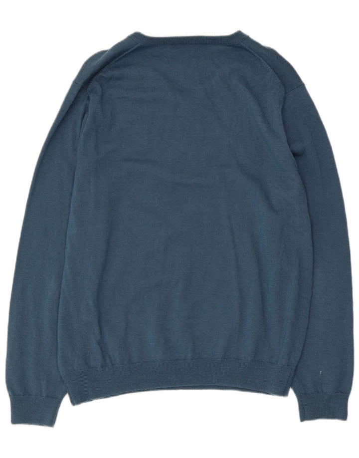 Suéter masculino J. Crew com decote em V grande lã merino azul