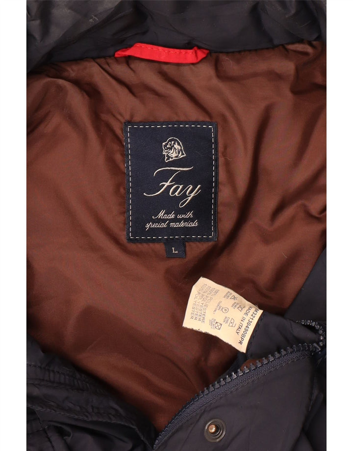 Jaqueta acolchoada com capuz masculina FAY UK 40 grande poliéster azul marinho