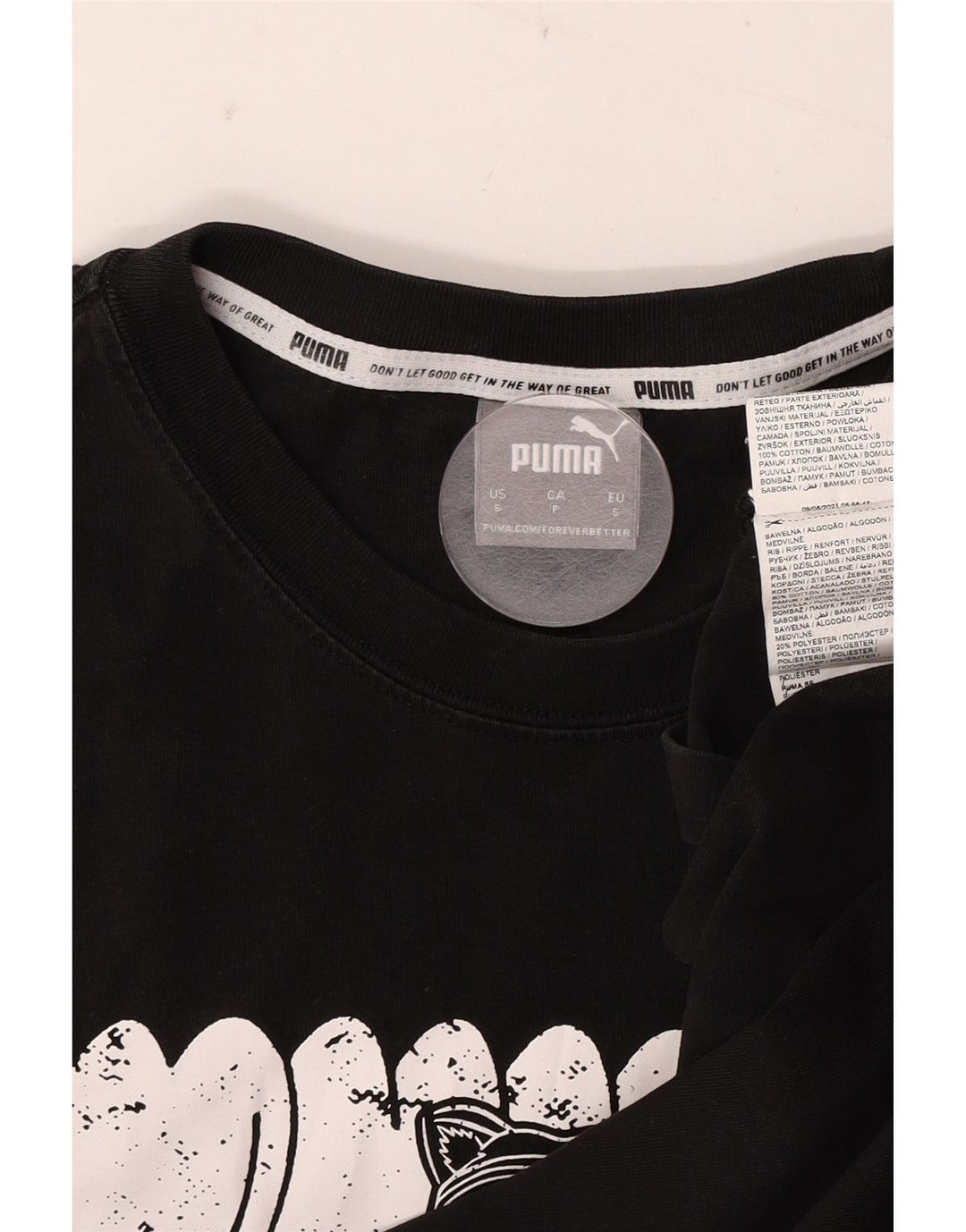 Puma Mens Graphic T-Shirt Top Pequeno Algodão Preto