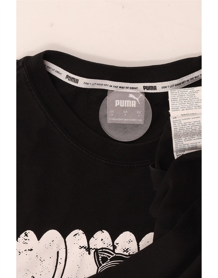 Puma Mens Graphic T-Shirt Top Pequeno Algodão Preto