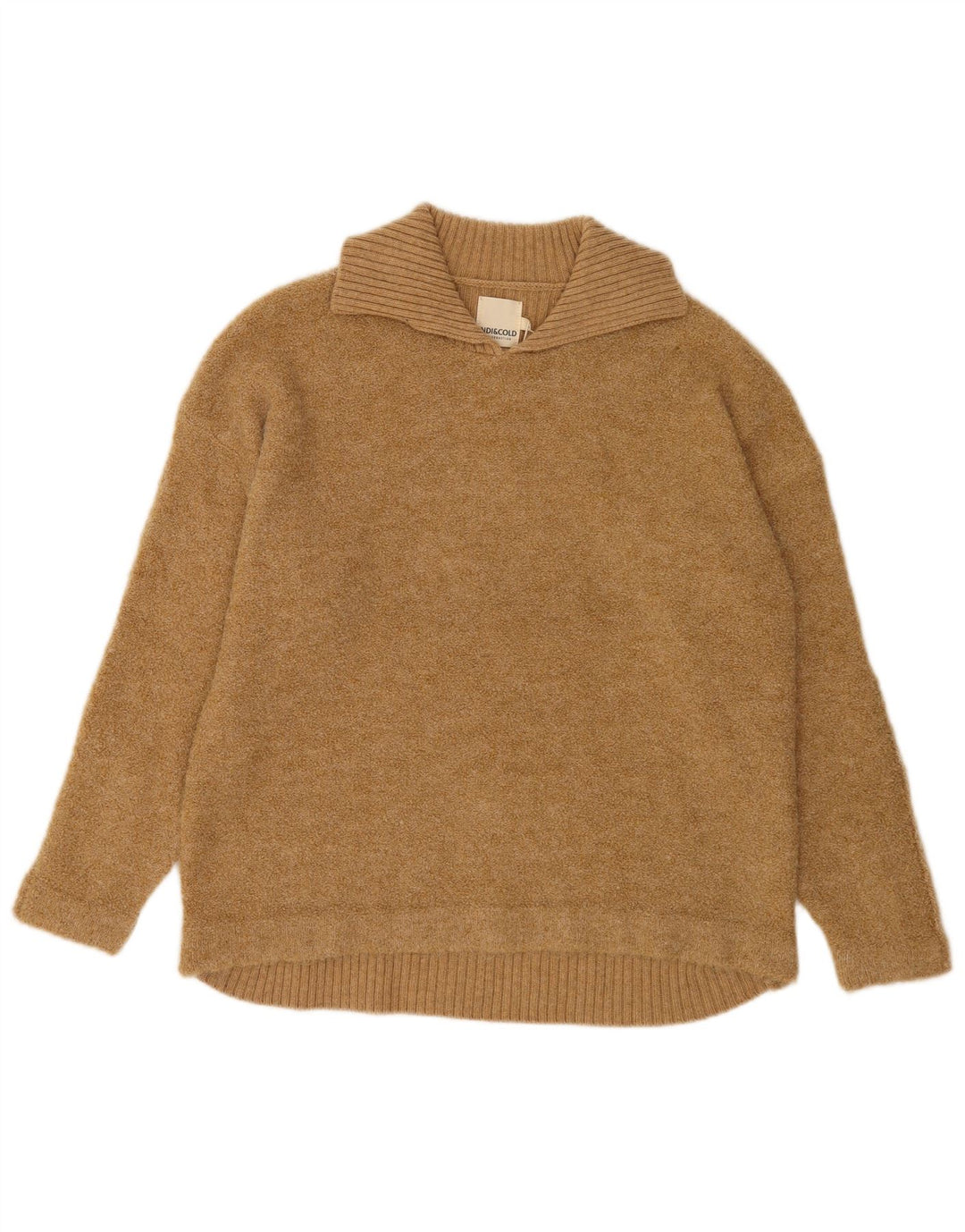 Suéter feminino Indi & Cold com gola polo superdimensionada UK16 lã bege grande