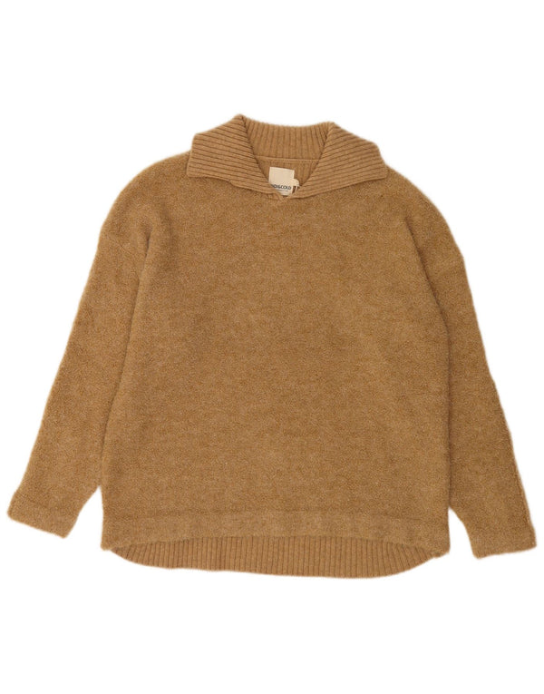 Suéter feminino Indi & Cold com gola polo superdimensionada UK16 lã bege grande