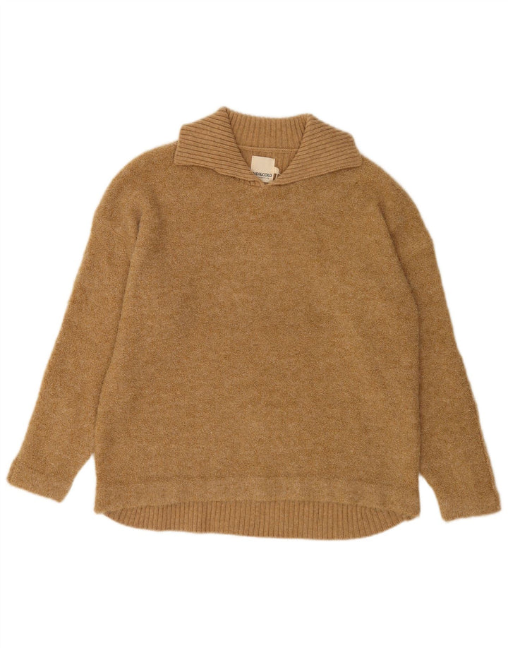 Suéter feminino Indi & Cold com gola polo superdimensionada UK16 lã bege grande