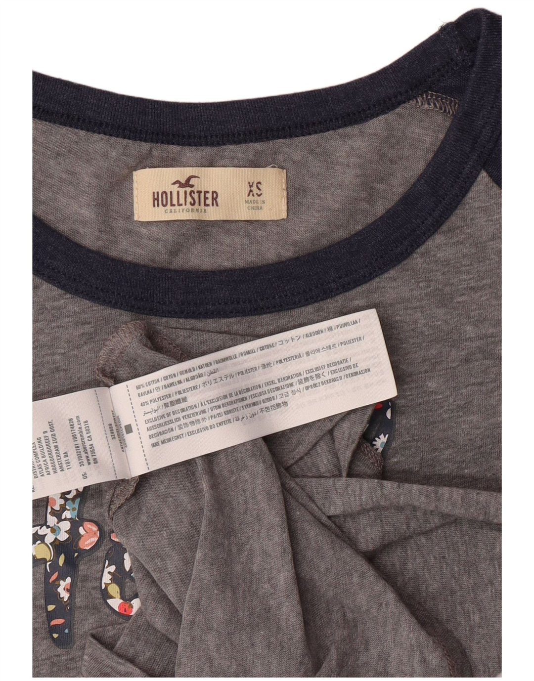 Camiseta feminina gráfica HOLLISTER UK 6 XS cinza colorblock algodão