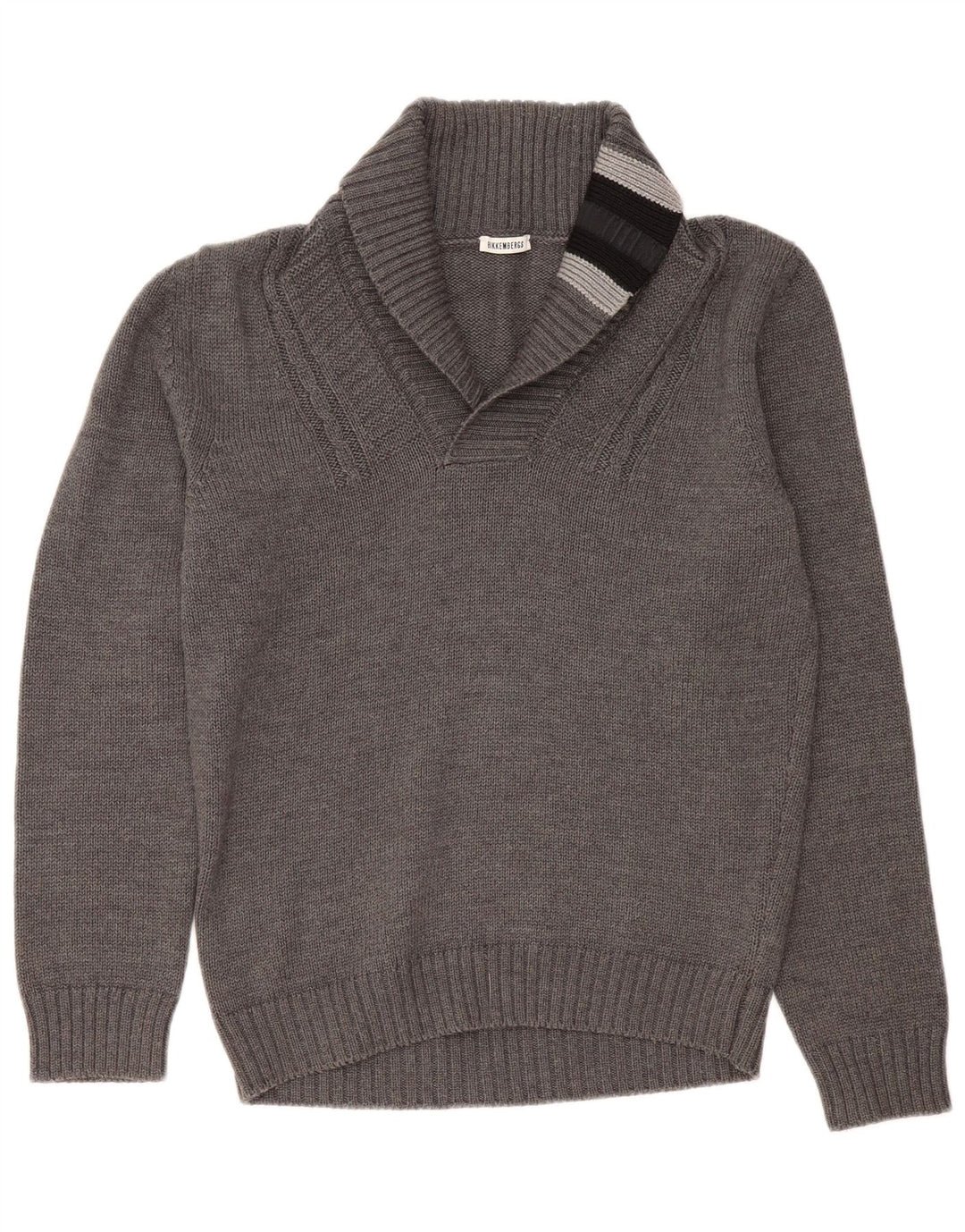 Bikkembergs Suéter masculino com gola xale e lã grande em bloco colorido cinza