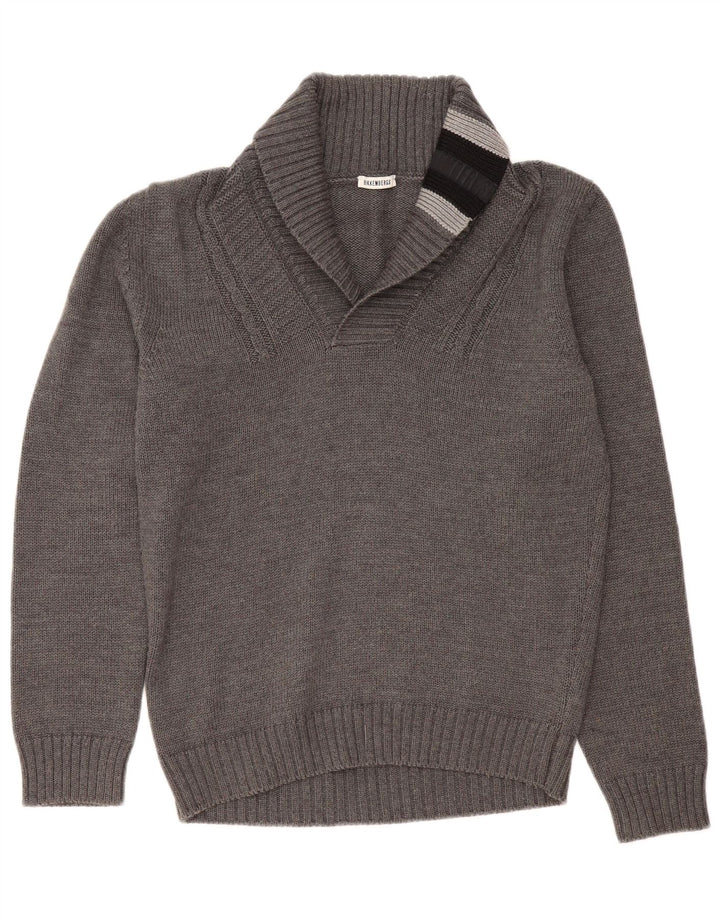 Bikkembergs Suéter masculino com gola xale e lã grande em bloco colorido cinza