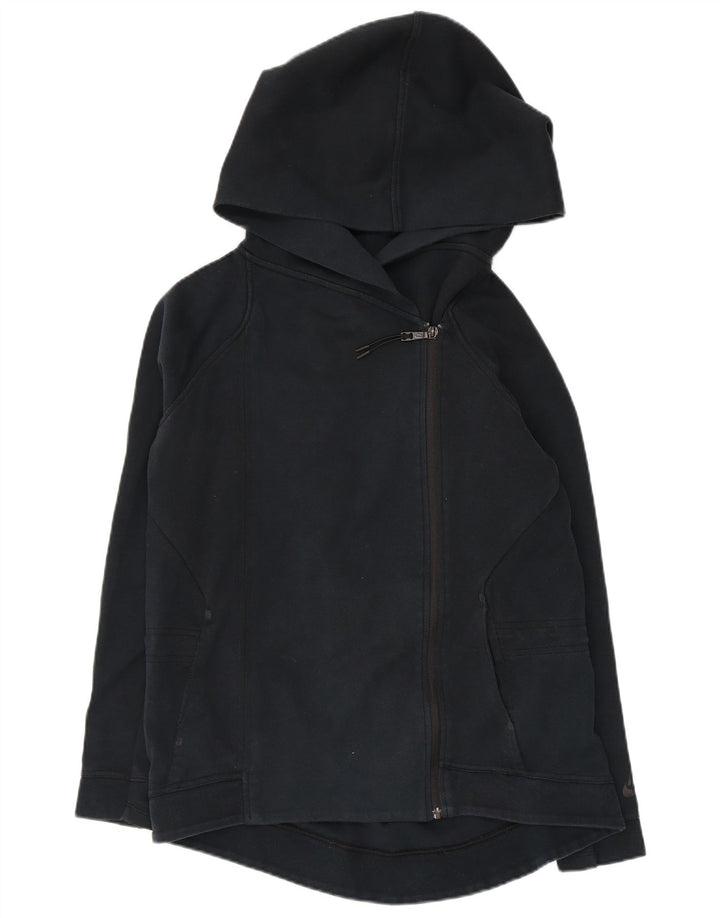 Suéter feminino Nike com capuz e zíper grande, Reino Unido 10, pequeno, azul marinho, algodão