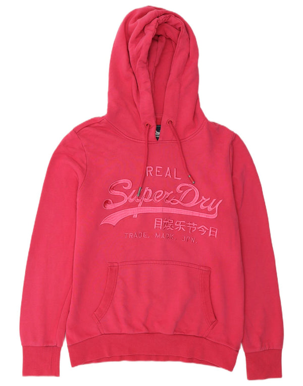 Superdry feminino gráfico moletom com capuz UK 14 grande algodão rosa