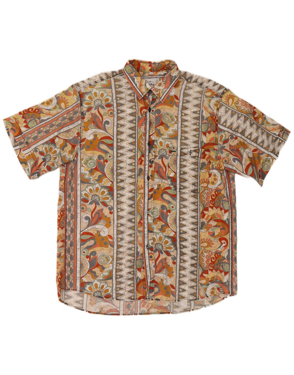 Camisa masculina vintage de manga curta grande floral multicolorida