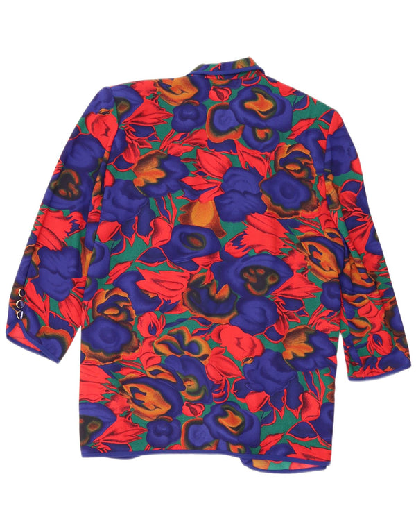 Jaqueta blazer feminina vintage de 4 botões, poliéster floral azul Reino Unido 20 2XL