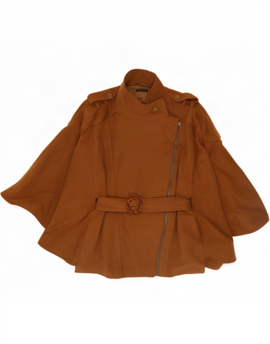 Casaco de capa militar feminino Sisley IT 46 grande lã marrom