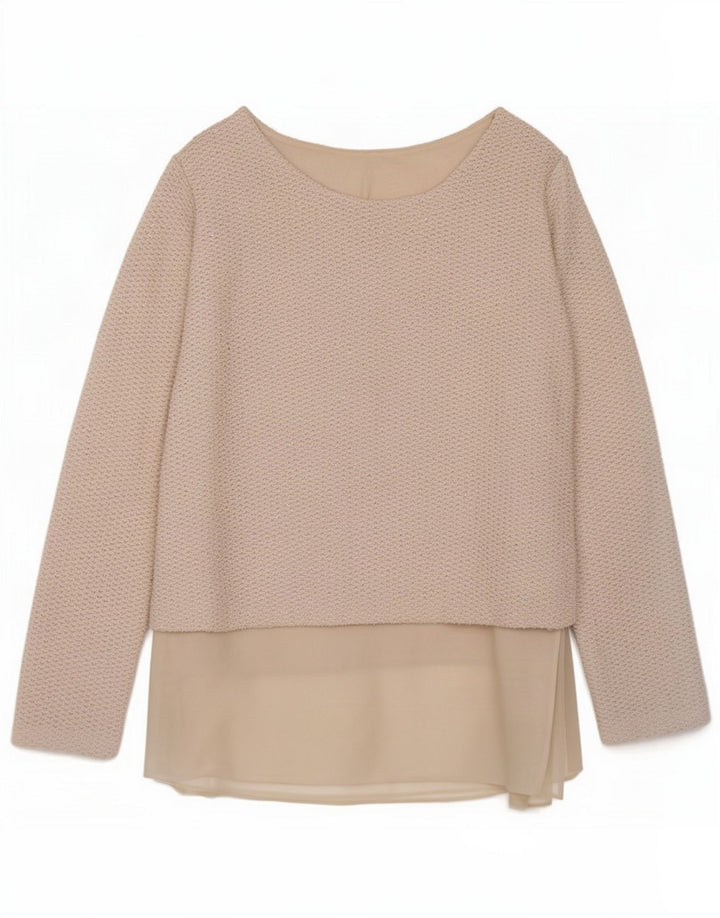 Top túnica feminina vintage Reino Unido 12 poliéster esbranquiçado médio