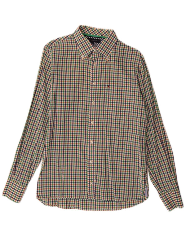 Camisa masculina Tommy Hilfiger pequena multicolorida de algodão guingão