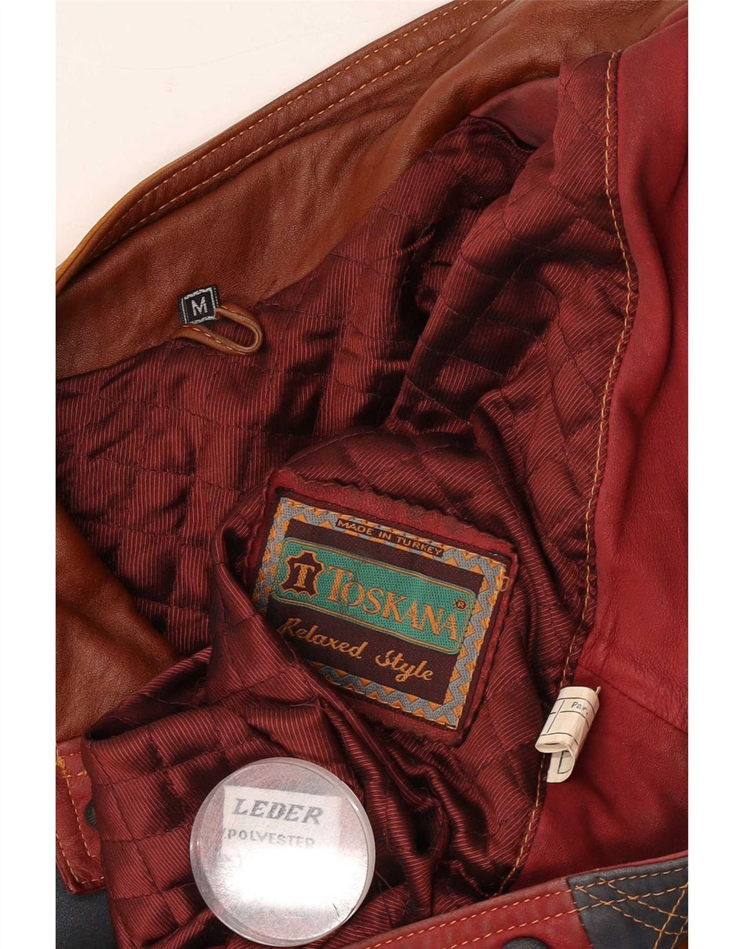 Jaqueta de couro masculina Toskana UK 38 couro colorblock vermelho médio