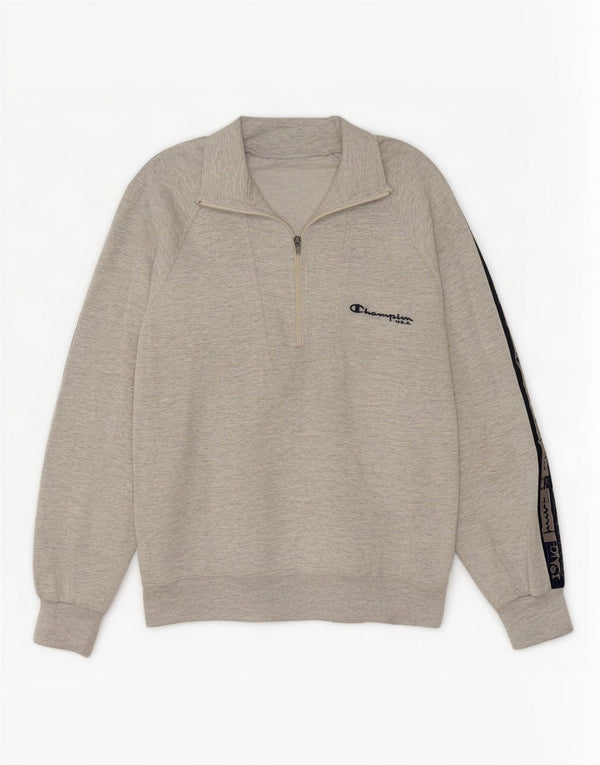 Champion Mens Graphic Zip Neck Sweatshirt Jumper Medium Grey Colourblock