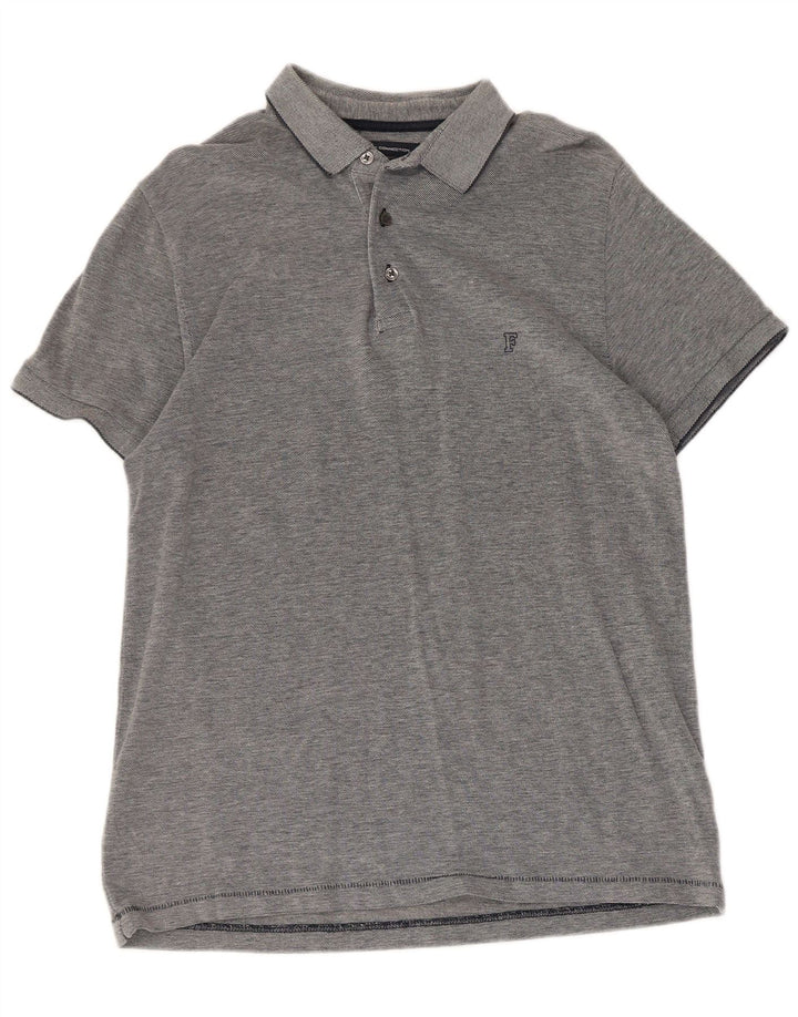Camisa polo masculina slim da French Connection, algodão manchado cinza grande
