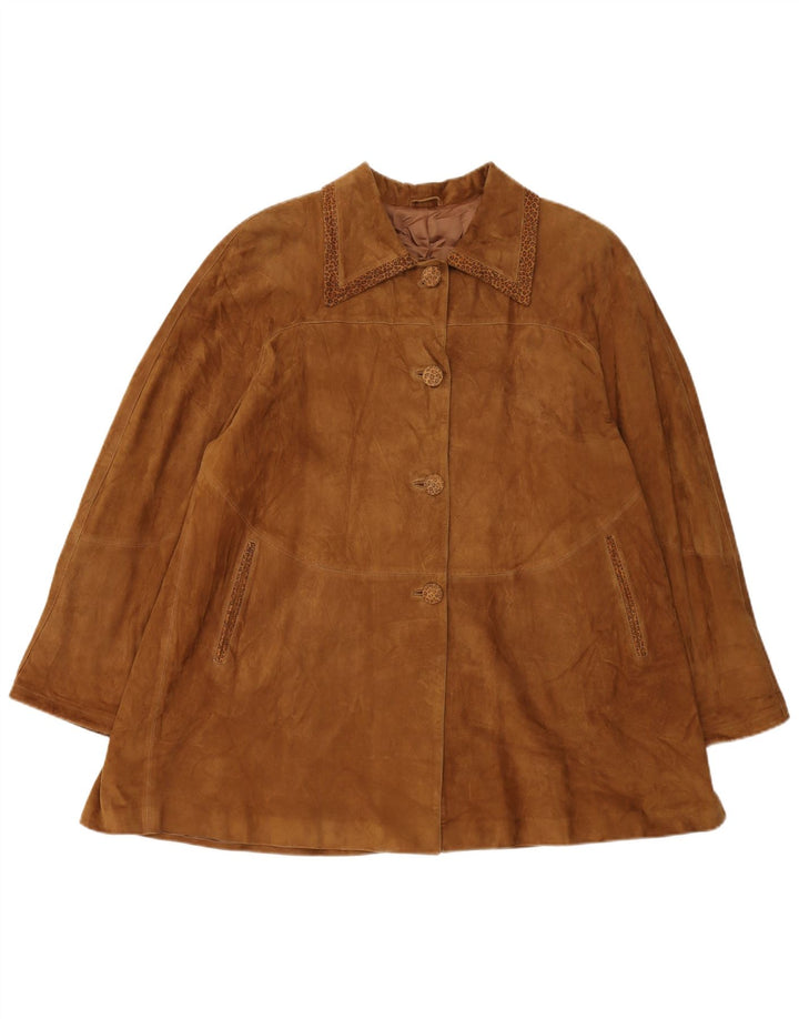 Sobretudo feminino de camurça oversized da ALEMÃO EU 44 XL marrom estampa animal