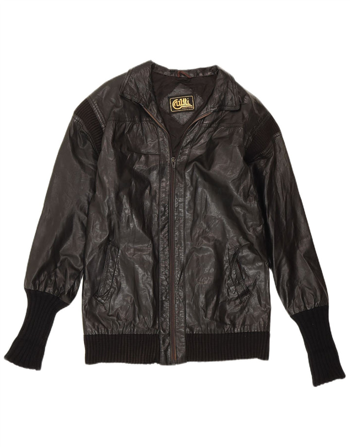 Jaqueta de couro feminina VINTAGE UK 14 couro preto médio