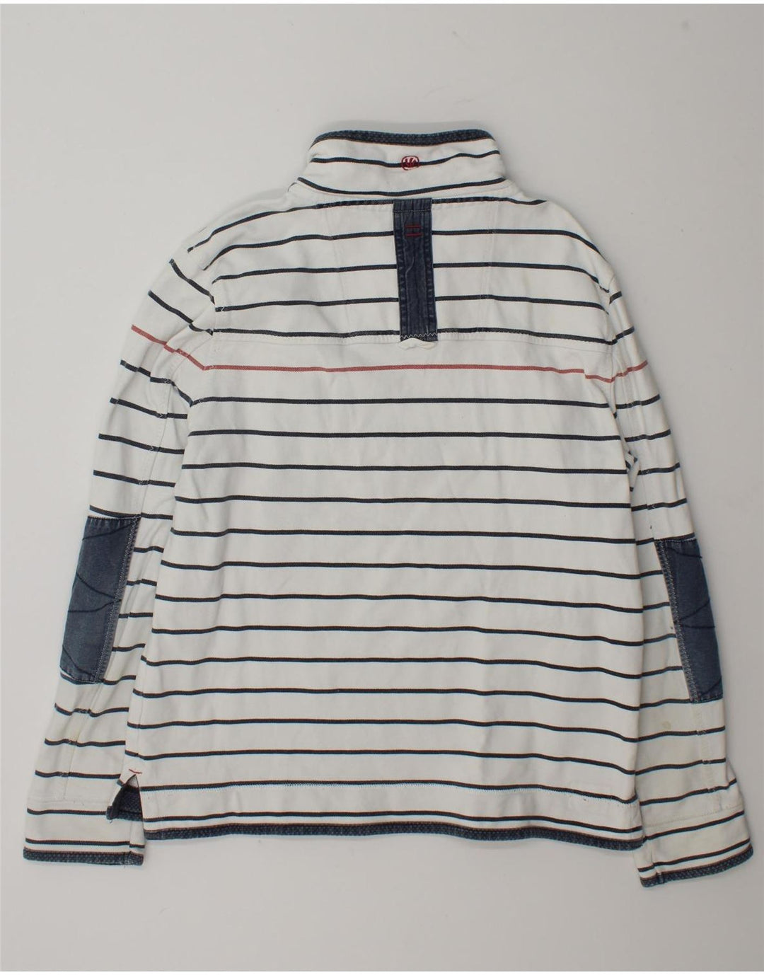 Fat Face Masculino Zip Neck Moletom Jumper Grande Algodão Listrado Branco