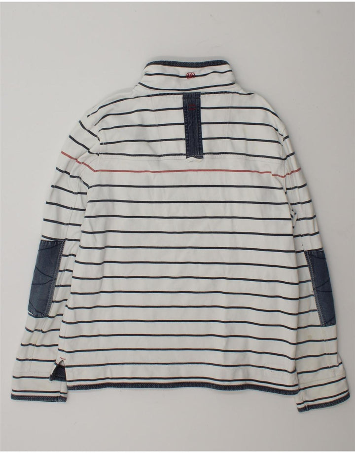 Fat Face Masculino Zip Neck Moletom Jumper Grande Algodão Listrado Branco
