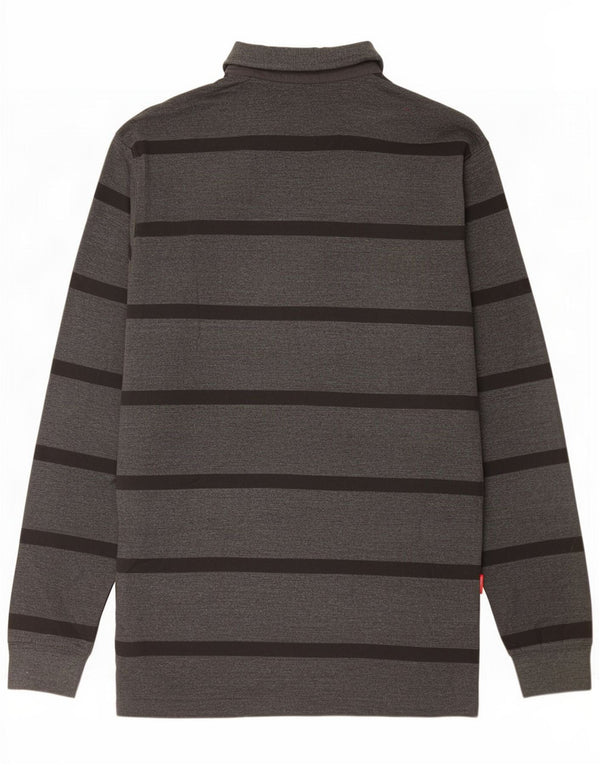 Pierre Cardin Camisa polo masculina de manga comprida XL Algodão listrado cinza