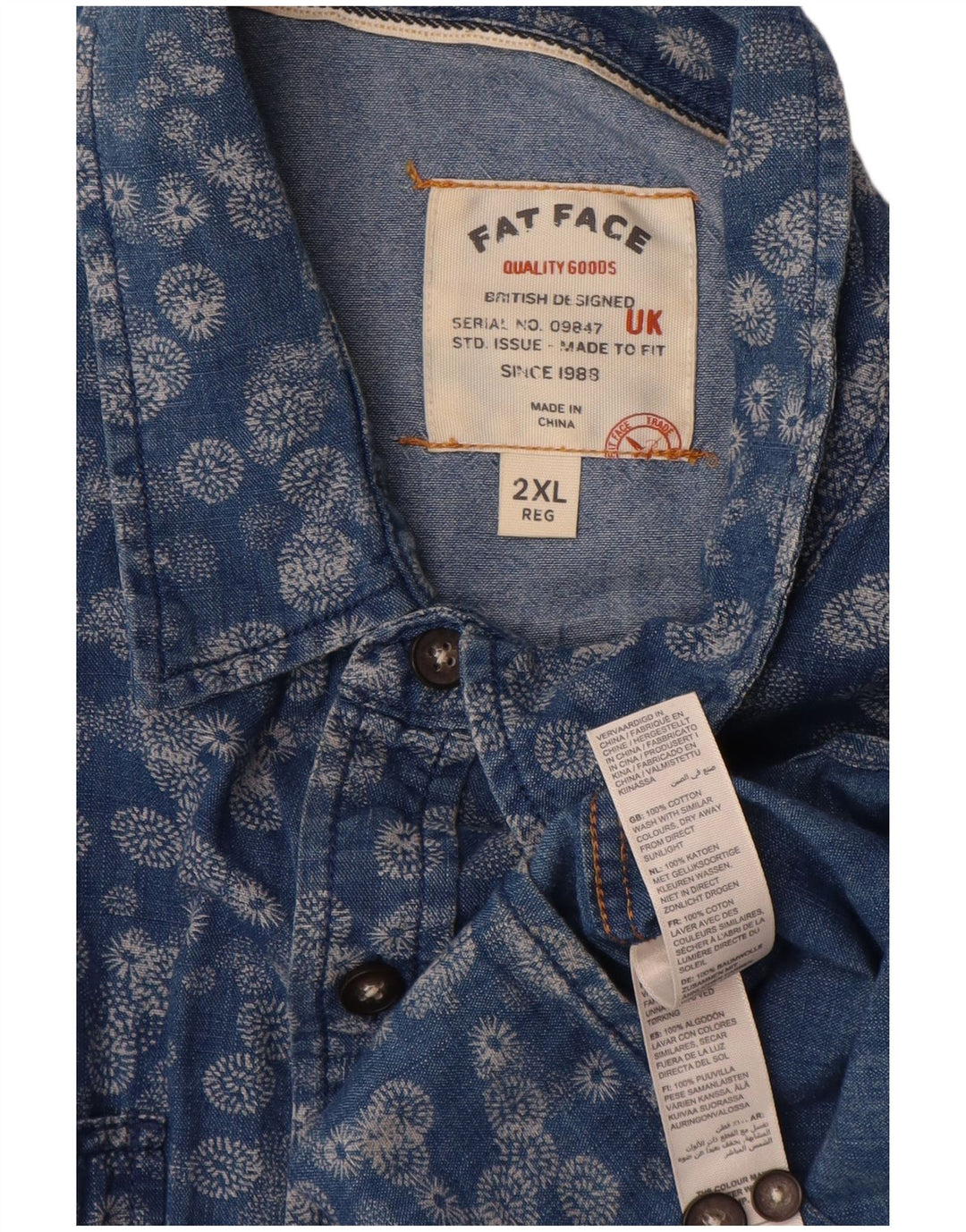 Camisa masculina Fat Face 2XL algodão floral azul