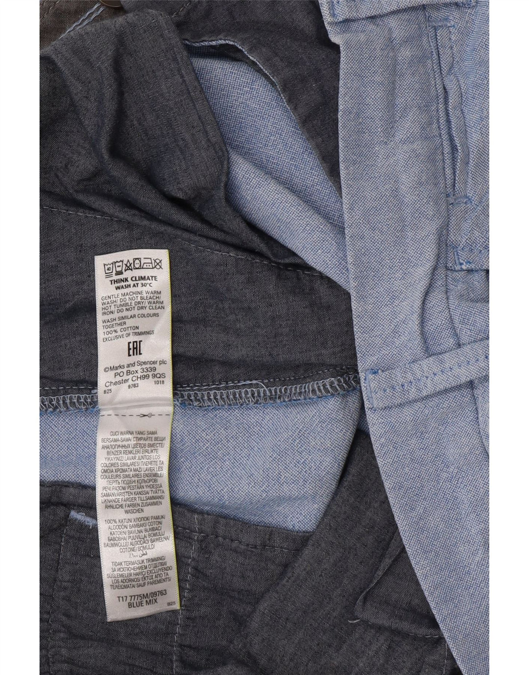 Shorts chino masculino Marks & Spencer W34 grande algodão azul