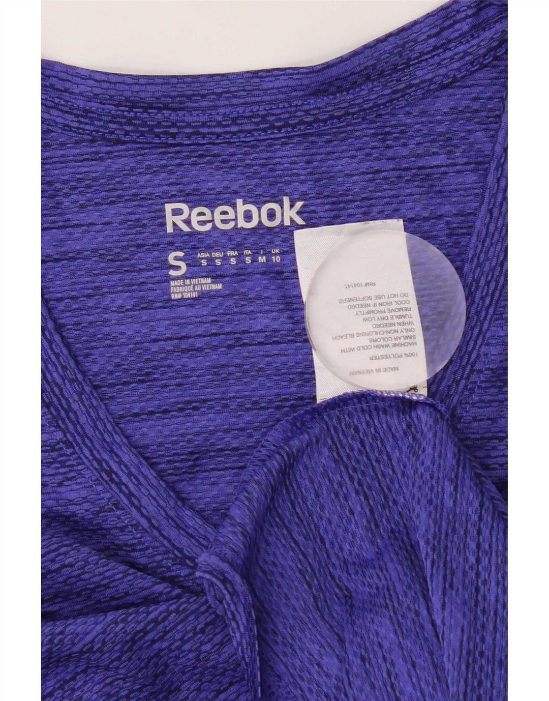 Camiseta feminina Reebok Speedwick Top UK 10 pequena azul manchada de poliéster