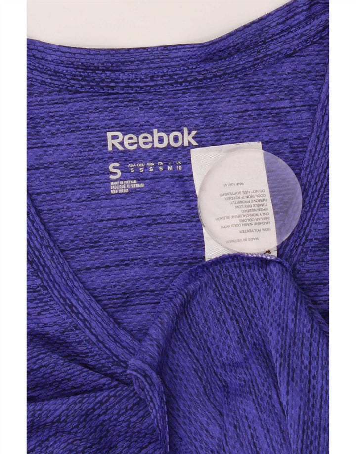Camiseta feminina Reebok Speedwick Top UK 10 pequena azul manchada de poliéster