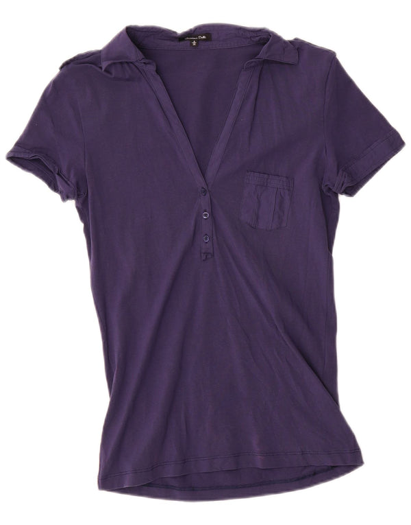Camisa polo feminina Massimo Dutti Reino Unido 10 pequena algodão azul marinho