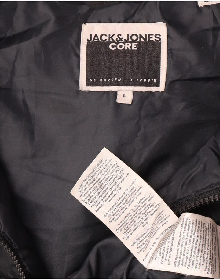 Colete acolchoado com capuz masculino Jack & Jones UK 40 grande poliéster preto