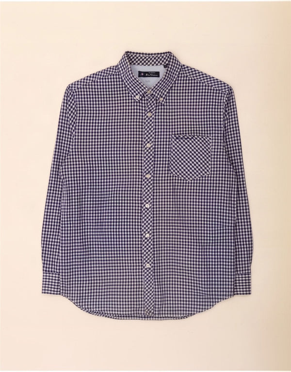 Ben Sherman Mens Classic Fit Shirt XL Azul Marinho Gingham Algodão