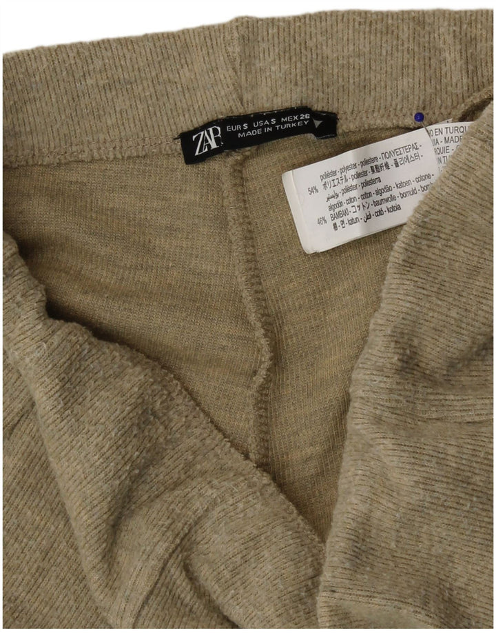 Zara Calça feminina tricotada com pernas largas pequena W26 L30 verde poliéster
