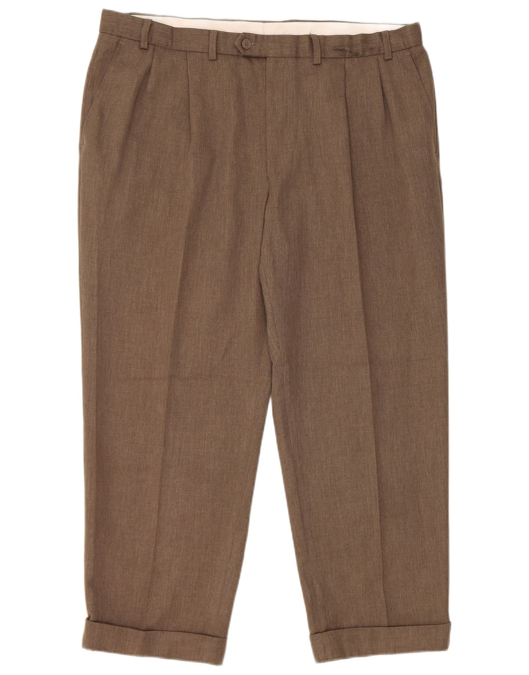 Calça masculina de terno cônico Marks & Spencer W40 L29 poliéster marrom