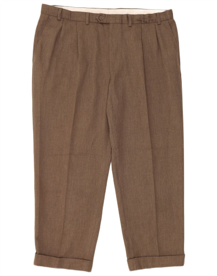 Calça masculina de terno cônico Marks & Spencer W40 L29 poliéster marrom