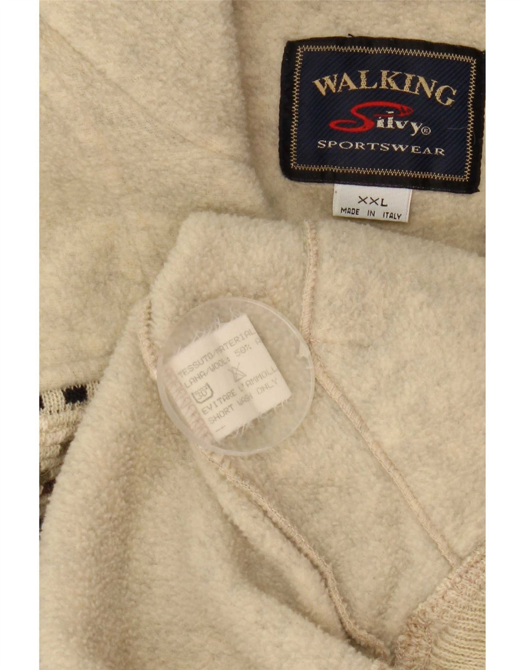 Silvy Mens Zip Neck Fleece Jumper 2XL Lã Geométrica Bege