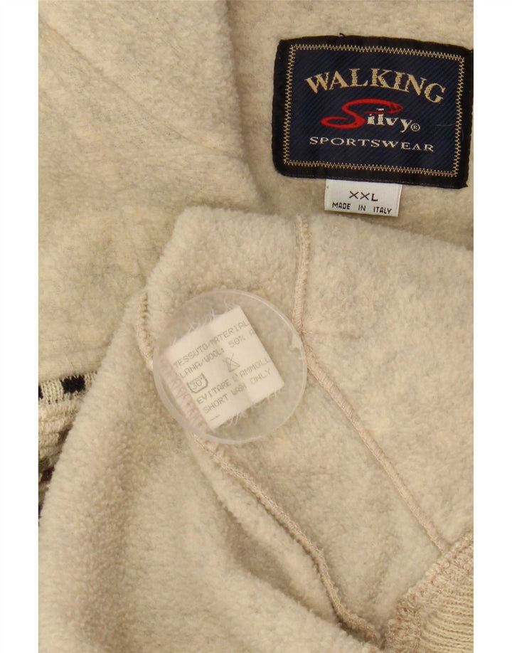 Silvy Mens Zip Neck Fleece Jumper 2XL Lã Geométrica Bege
