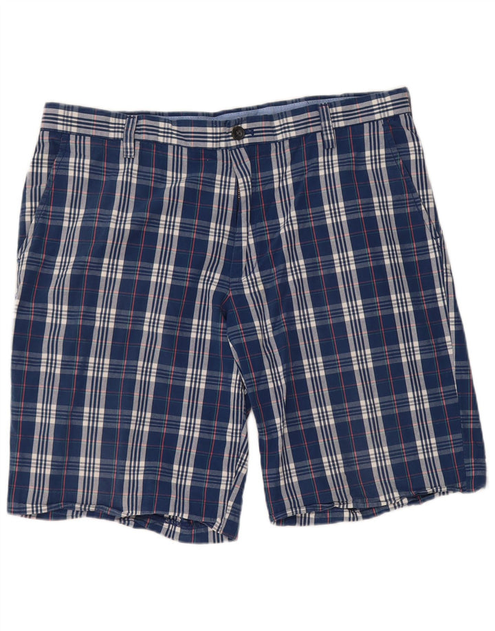 IZOD Mens Chino Shorts W36 Grande Algodão Xadrez Azul Marinho