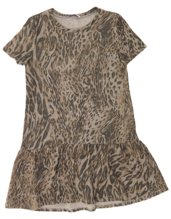 Vestido feminino Zara com cintura baixa UK 10 pequeno cinza estampa animal