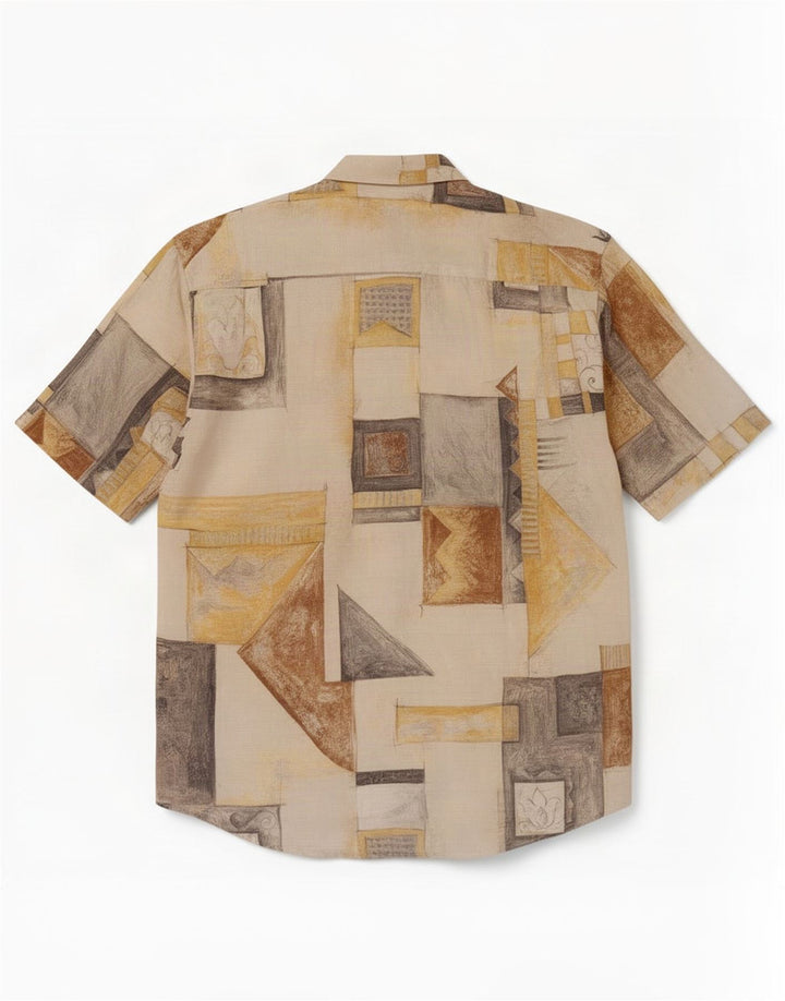 Camisa masculina C&A Canda de manga curta tamanho 40 15 1/2 médio off white geométrico