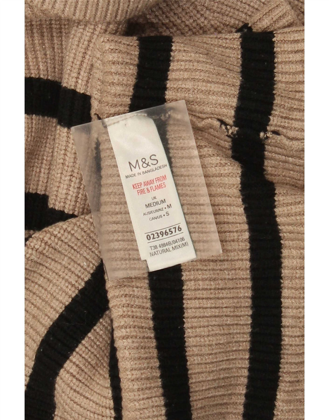 Suéter feminino Marks & Spencer com gola redonda e listrado bege médio Reino Unido 12