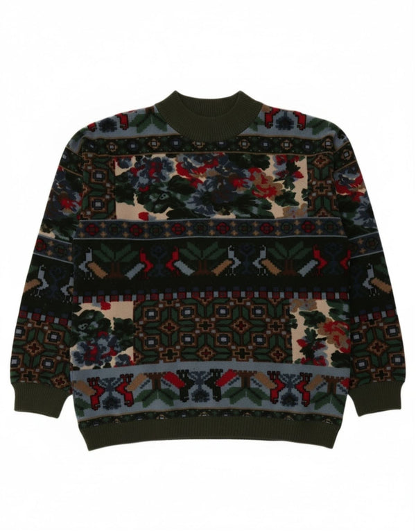 Suéter feminino vintage com gola tartaruga Reino Unido 18 XL cáqui Fair Isle