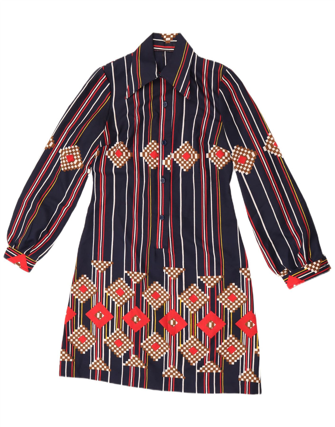 Vestido feminino pulôver vintage UK 12 listrado azul marinho médio